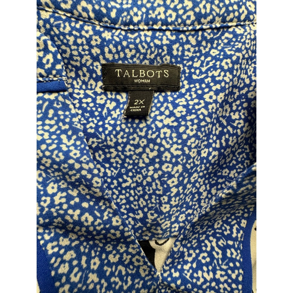 Talbots Woman Blue White Floral Print 3/4 Sleeve Blouse Top 2X CN505-23 - Picture 4 of 11